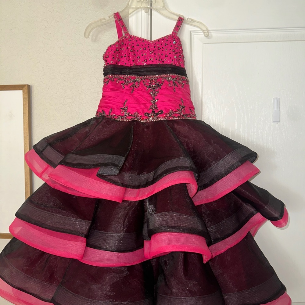 Hot Pink and Black Tiered Formal Dress Size 3t-4t